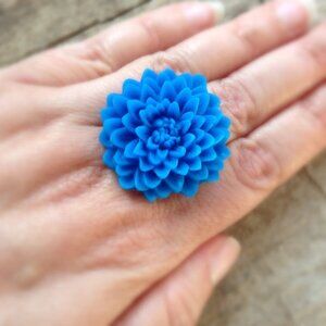 Royal Blue Flower Ring Adjustable Chrysanthemum Ring - more colours available